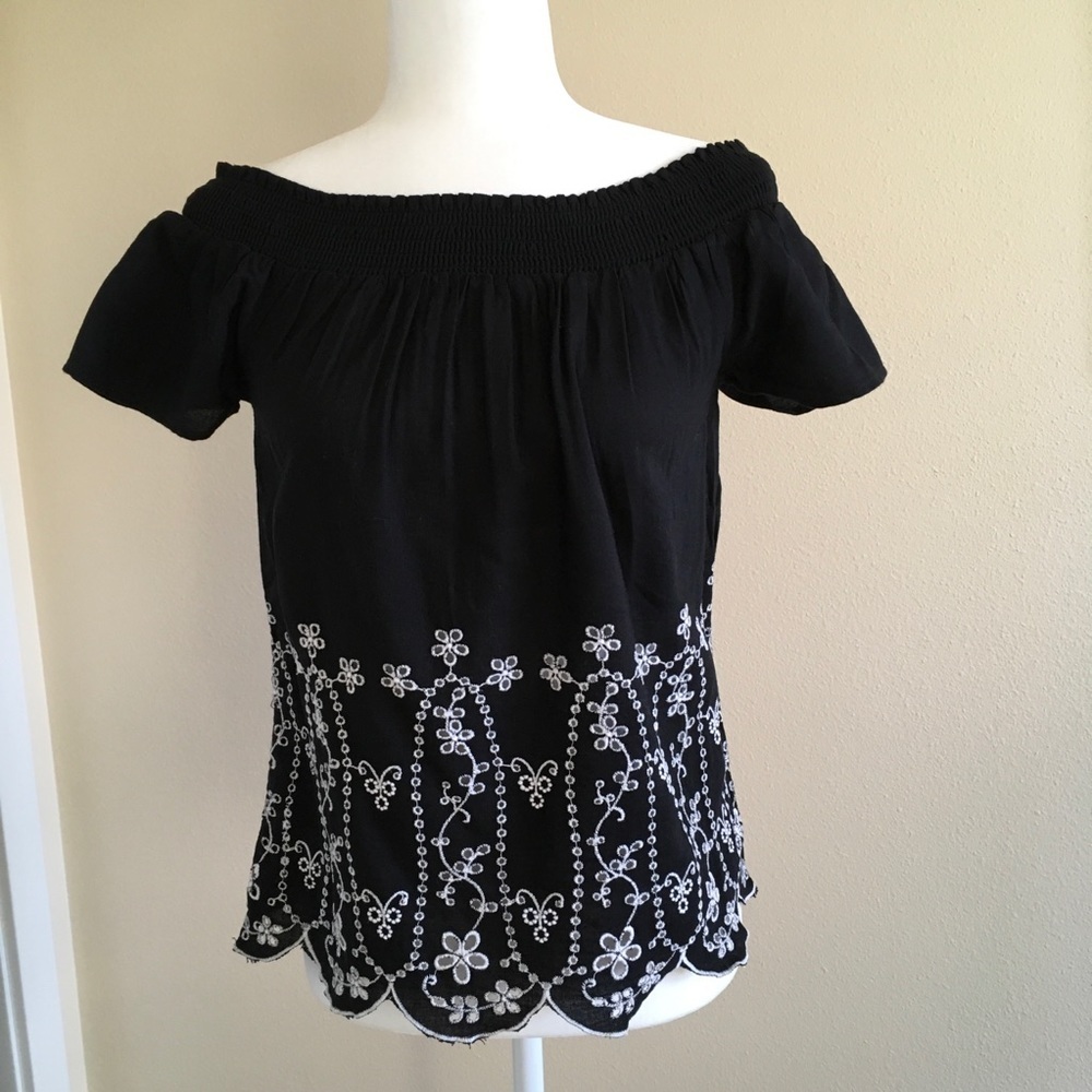 Black & White Off Shoulder Embroidered Top